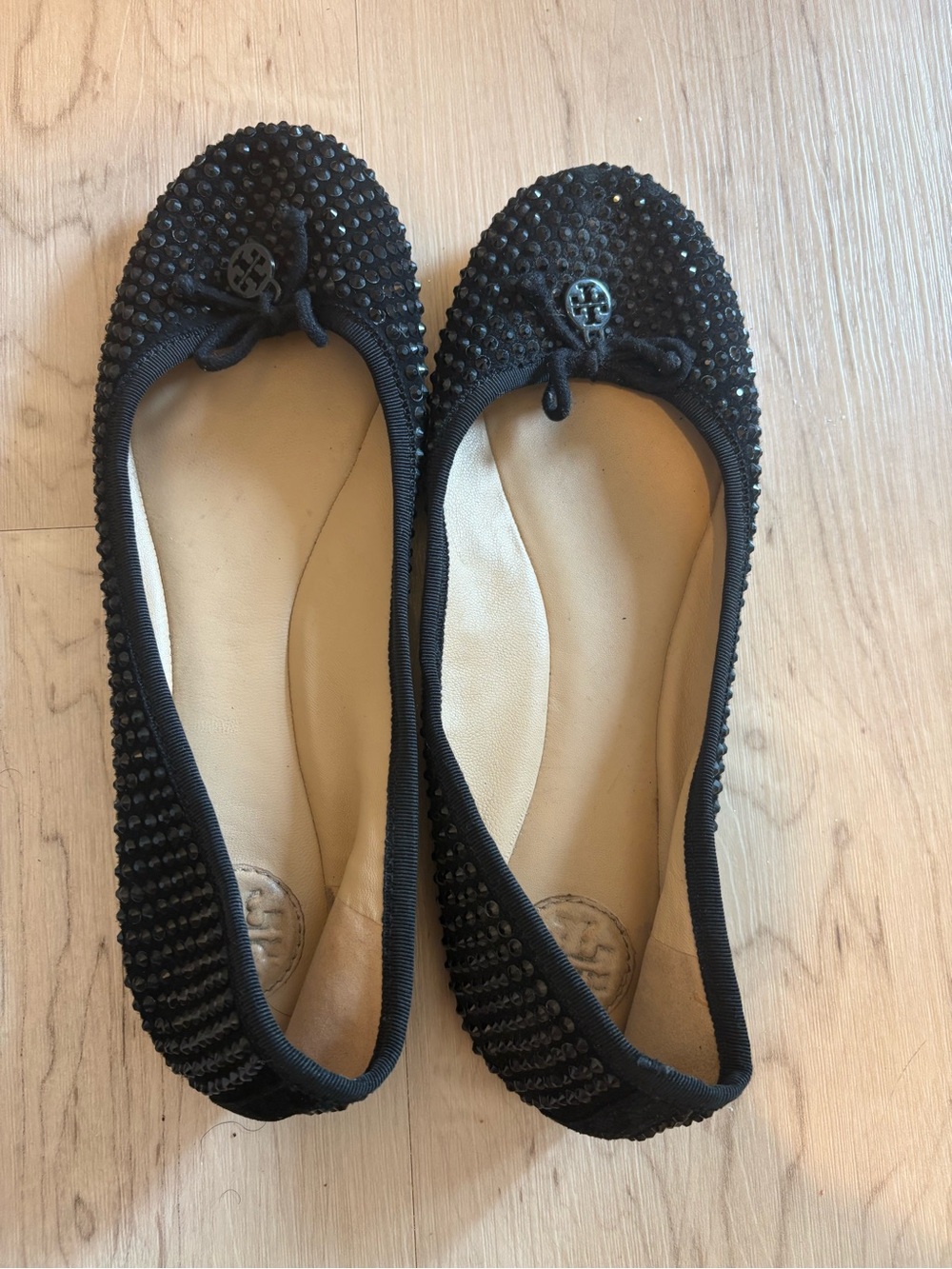 Tory Burch Black Studded Bow Ballet Flats